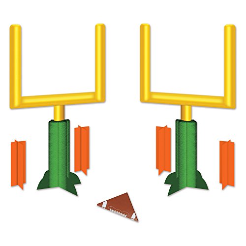 Beistle 2 Piece Game Day Goal Post Centerpieces Football Decorations Sports Party Supplies, 11", Green/Yellow/Orange/Brown/White - style: Football Goal Post