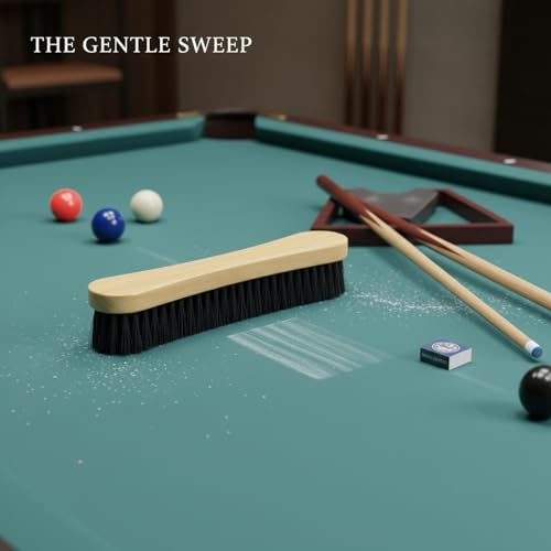 Billiard Table Felt Cleaning Brush with Soft Polyester Bristles and Wooden Handle for Pool Table Maintenance - size: 10.24 x 2.36 x 1.18 in