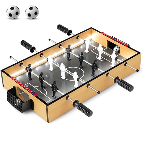 Giantex 20 Inch Foosball Table - Tabletop Football Table w/LED Lights, Realistic Players & 2 Balls, Wooden Soccer Game Table for Kids Adults, Mini Foosball Table for Party, Game Room, Family Night