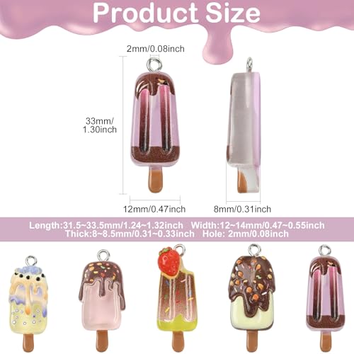 Stiesy 40Pcs Printed Resin Ice Lolly Charms with Loop, 5 Styles Cute Sweet Food Charm Beads Bulk for Jewelry Making, DIY Craft Projects and Present Making - color: Ice Lolly-5 Styles-40pcs