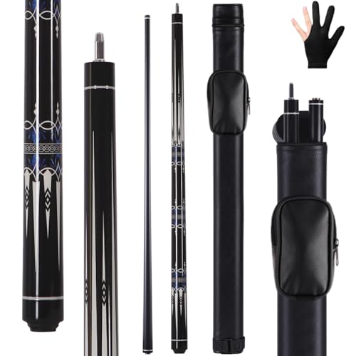 Glass Fiber Pool Cue, 2-Pieces Pool Cue Stick - 58" Professional Billiard Pool Cues Sticks, 19-20 oz Professional Pool Stick Set (with Cue Case & Glove) - color: Cue Set A