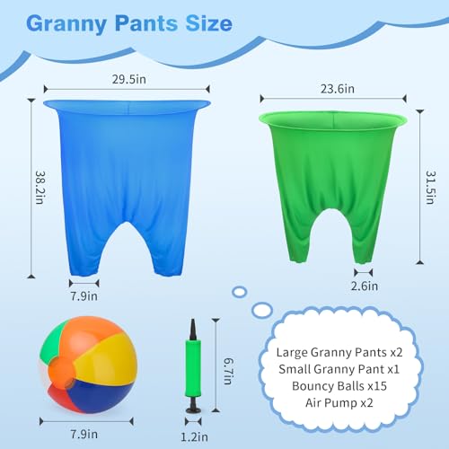 Granny Pants Yard Game, 3Pcs Granny Pants Outdoor Party Games for Adults Family, Fun Giant Toss Across Game with 15 Bouncy Balls & 2 Pumps for Backyard, Groups, Birthday, BBQ
