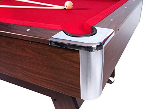 RACK Draco 7-Foot Tournament Billiard/Pool Table – Professional Competition Game Table - color: Red Felt with Brown Body