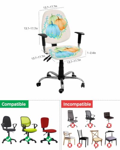 Savannan Office Chair Cover, Blue Green Orange Pumpkin on Linen Protective Stretch Elastic Universal Cover for Desk Task Chair,Computer Rotating Chair 1 Pcs Autumn Colorful Vegetable
