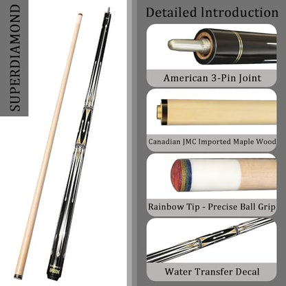 SUPERDIAMOND Pool Cue Stick Set Billiard Cue Sticks with Hard Case, 2-Pieces 58" Pool Table Sticks, 12.5 mm Tip Pool Queue,Pool Stick Set for Home Recreation, Billiards Clubs, Training - style: Billiard Cue Sticks-GB-YD-C-2S