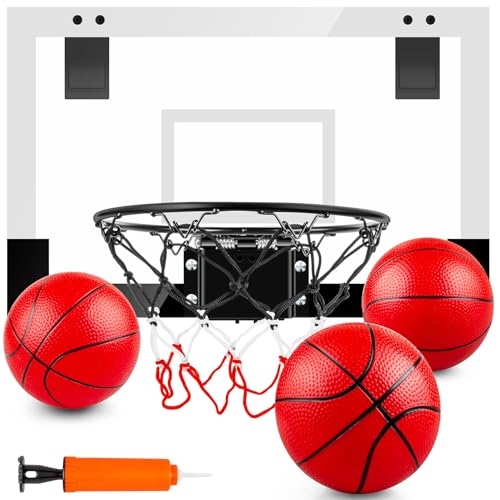 Indoor Basketball Hoop Boys Gifts for Teens Door Room Basketball Hoop Mini Hoop with Scoreboard, 3 Balls and Batteries Basketball Toys for 8 9 10 11 12 - style: BlackWhite Basketball Hoop without Scoer