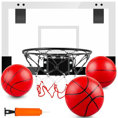 Indoor Basketball Hoop Boys Gifts for Teens Door Room Basketball Hoop Mini Hoop with Scoreboard, 3 Balls and Batteries Basketball Toys for 8 9 10 11 12 - style: BlackWhite Basketball Hoop without Scoer