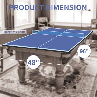 8FT Mid-Size Ping Pong Conversion Top Foldable & Portable Table Tennis Table Top for Indoor Games-Blue