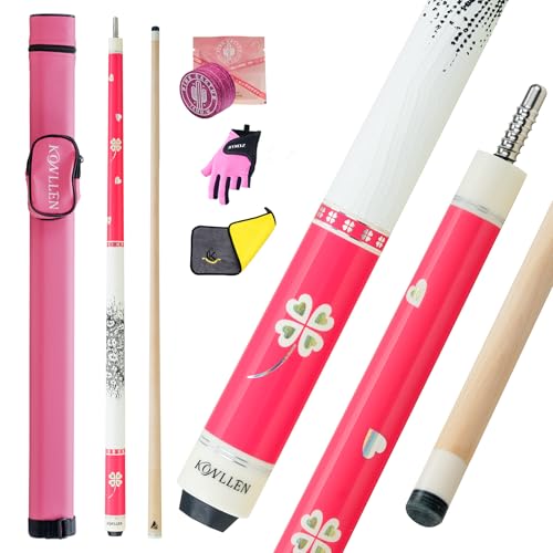 KONLLEN Pool Cue Stick Low Deflection Billiards Cue Stick Young Fashionable 58" Professional Pool Table Sticks Gifts for Adults -12.5mm Tip, 3/8 * 8Joint, Weight 19OZ - color: KL-Pink-12.5mm Set