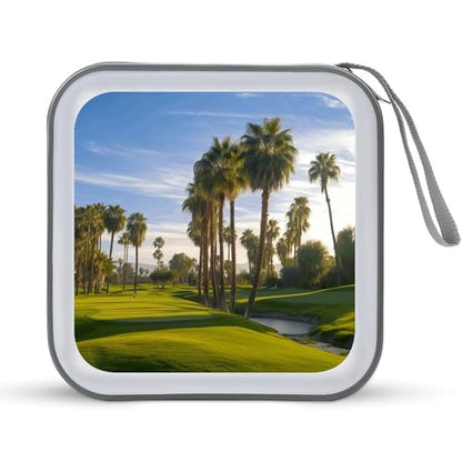 Palm Tree Golf Course CD Case 40 Capacity DVD Case Holder Portable Zipper CD Cases Holder Large Storage Disc Wallet Bag Hard Plastic DVD Cases for Car Home Travel