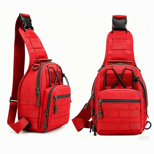 Viriber Tactical Backpack, Waterproof Military Cross-body Molle Sling Shoulder Backpack Chest Bag for Outdoor Every Day Carry Red - color: Red