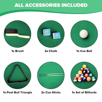 Ditkoko Billiard Table, 64" Folding Pool Table with with Balls, Cues, Chalk, Brush and Triangle, Pool Table Set for Family Game Room, Adult Rrec Room, Basements, Man cave or Garage - color: Green