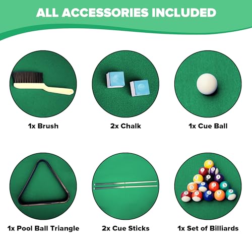Ditkoko Billiard Table, 64" Folding Pool Table with with Balls, Cues, Chalk, Brush and Triangle, Pool Table Set for Family Game Room, Adult Rrec Room, Basements, Man cave or Garage - color: Green & Brown
