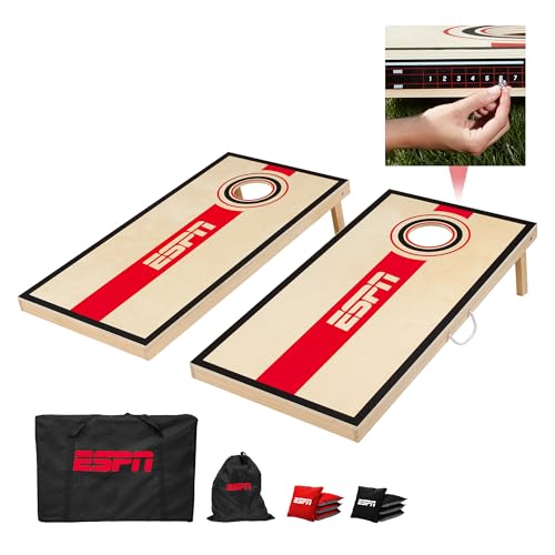 ESPN Solid Wood Cornhole Board Set, Includes Bean Bags and Travel Case, Ideal for Outdoor Games - style: 2x4