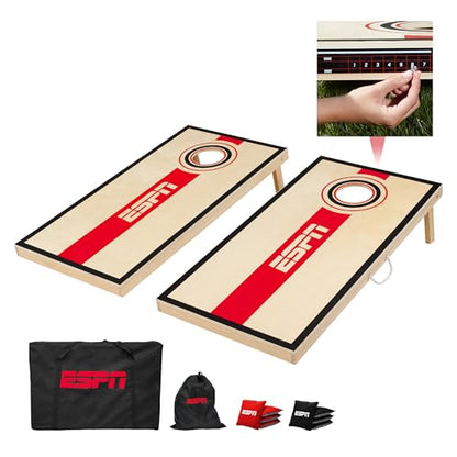 ESPN Solid Wood Cornhole Board Set, Includes Bean Bags and Travel Case, Ideal for Outdoor Games - style: 2x4