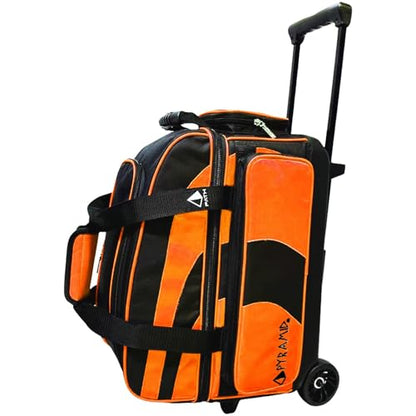 Pyramid Deluxe Double Roller 2 Ball Bowling Bag with Large Separate Shoe Compartment (Up To 2 Pairs Of Shoes) and Accessory Pockets, Sturdy Square Handle - Extends to 40" - Pro Options Available - color: Pro Black/Orange