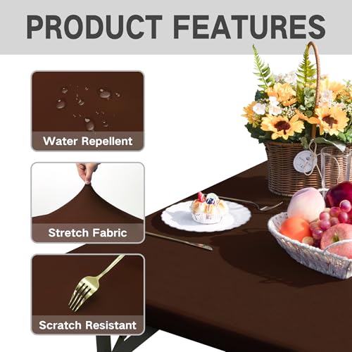 Square Fitted Table Cover Elastic Tablecloth Stretch Spandex Table Top Cover Table Topper Cap for Dining Kitchen Home Party Brown 36X36 Inch - color: Brown, size: 36" x 36" (Square)