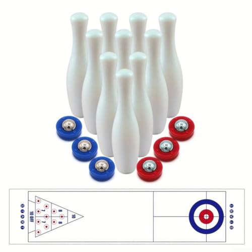 Minhe Tabletop Shuffleboard Bowling Game Interactive Family Game Set With Multiple Playmats For Indoor Enjoyment Bowling Set