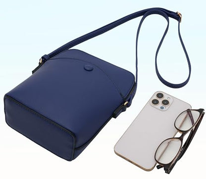 Solene Small Crossbody Bag with Gold Hardware, Mini Shoulder Purse with Adjustable Strap - color: Navy
