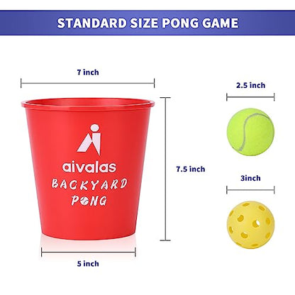 Aivalas Yard Pong Outdoor Games, Giant Yard Games Set with 12 Buckets and Balls for Adults and Family, Toss Game Throwing Games for Beach, Camping, Lawn and Backyard - color: Red/Black