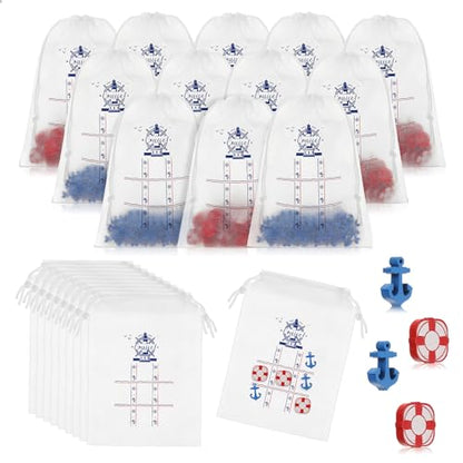 Sotiff 36 Set Cruise Party Favors Tic Tac Toe Game Bulk Includes 360pcs Mini Anchors Lifebuoy Wood Pieces 36pcs Drawstring Bag Kid Party Gift for Nautical Themed Birthday Supplies - style: Nautical Themed