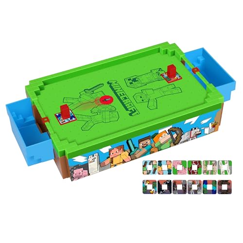 Minecraft: Mini Arcade Air Hockey - Overworld - 14" Motorized Tabletop Game, Iconic Sounds, Customizable Pushers, Licensed, Adults- Kids 3+, 2 Players