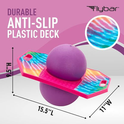 Flybar LED Pogo Trick Ball for Kids Balance Bounce Board w/Anti-Slip Deck - color: Tie Dye
