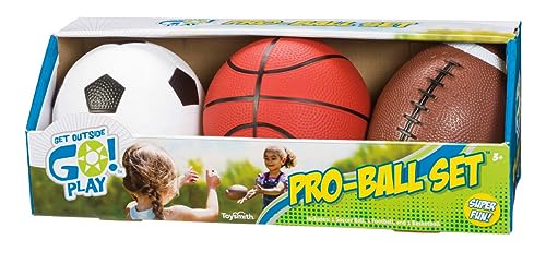 Toysmith Get Outside GO! Pro-Ball Set (Pack of 3) – Small Toddler Sports Balls for Ages 3+ – Includes 5″ Soccer, 6.5″ Football & 5″ Basketball – Indoor or Outdoor Play, Backyard Toy & Gift for Kids