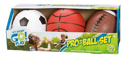 Toysmith Get Outside GO! Pro-Ball Set (Pack of 3) – Small Toddler Sports Balls for Ages 3+ – Includes 5″ Soccer, 6.5″ Football & 5″ Basketball – Indoor or Outdoor Play, Backyard Toy & Gift for Kids