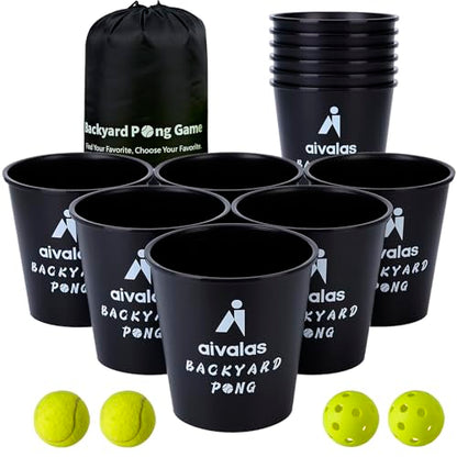 Aivalas Yard Pong Outdoor Games, Giant Yard Games Set with 12 Buckets and Balls for Adults and Family, Toss Game Throwing Games for Beach, Camping, Lawn and Backyard - color: Black