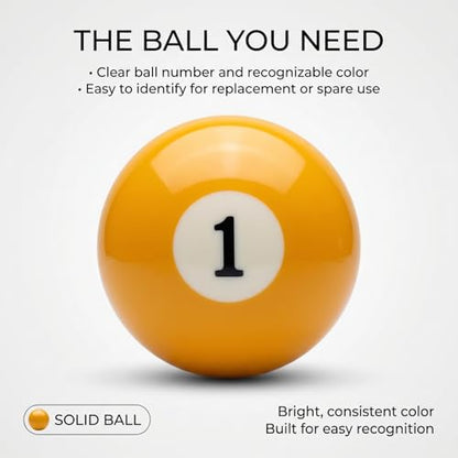 KONLLEN Single Replacement Pool Ball – 2-1/4" Regulation Size & Weight Billiard Ball Made of Phenolic Resin (Choose 1–15 or Cue Ball) - color: #1