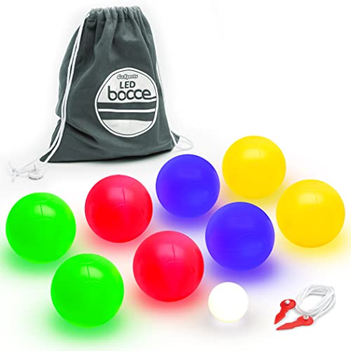 GoSports LED Bocce Ball Game Set - Includes 8 Light Up Bocce Balls, Pallino, Case and Measuring Rope - Choose 85 mm or 100 mm - size: 100 mm Regulation Size
