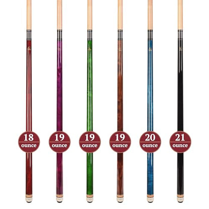 ASKA Set of Wrapless 2-Piece Billiard Pool Cue Sticks L3, 58" Hard Rock Canadian Maple, 13mm Hard Leather Tip, Mixed Weights and Colors - style: Set of 6 Sticks