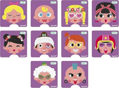 Janod MagnetiBook 66 pc Magnetic Girl Crazy Face Dress Up Game - Ages 3+ - Creative Play - Enhances Creativity and Learning - Includes 55 Magnetic Pieces and 10 Cards - style: Girl Crazy Faces Dress Up
