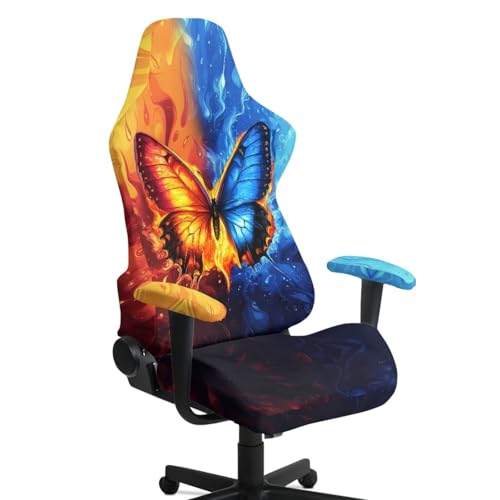 Butterfly Flame Water Print 4 Pieces Gaming Chair Covers Slipcovers Stretch Game Chair Cover with Armrest Covers Universal Fit Rotating Gaming Armchair Protector - color: Butterfly Flame Water