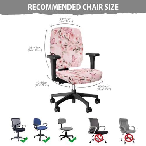 Pink Floral Butterfly Computer Chair Cover 4-Piece Set with Armrest Pads Easy to Clean Desk Chair Covers for Home and Rotating Chairs - color: Pink Floral Butterfly