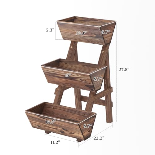 3-Tier Wooden Vertical Raised Garden Bed with Legs, Tiered Planter Box, Vertical Garden Planter,Wood Plant Stand Wood Flower Rack for Patio, Balcony, Freestanding. (Carbonized-Small) - color: Carbonized, size: Small
