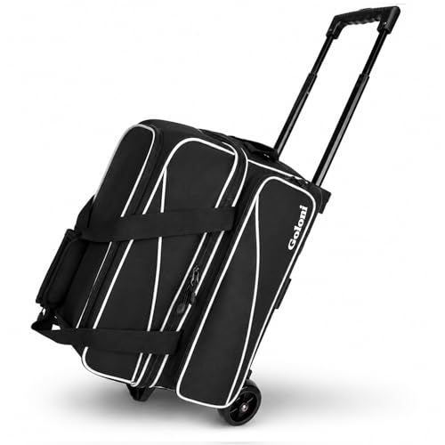 Goloni 3 Ball Bowling Bag with Wheels, 2+1 Double Roller Bowling Bag with Shoe Compartment,Tote Bag for Bowling Accessories - color: 2 Ball-Black