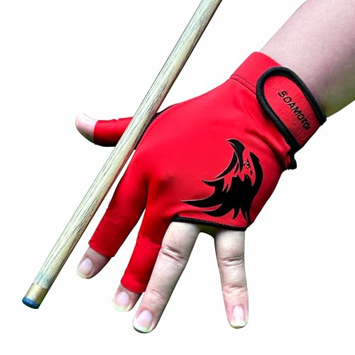Pool Glove Left Hand 3 Finger for Right-Handed Player, Breathable Billiards Glove Quick Dry, Durable Pool Cue Gloves, Professional Snooker Cue Gloves for Billiards Accessories - color: Red, size: Large