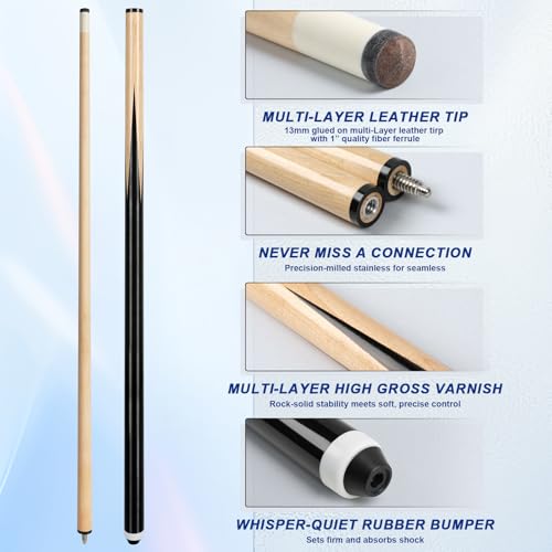 LOTKEY Pool Cue Stick,58"/52"/48"/42" Pool Cue Set of 4/2/1 Billiard Cues Sticks for Professional,Pool Sticks for Adults 14 15 19 20 21oz House Bar with 2 Billiard Chalk - color: 58" set of 2 20oz with 2 Chalks