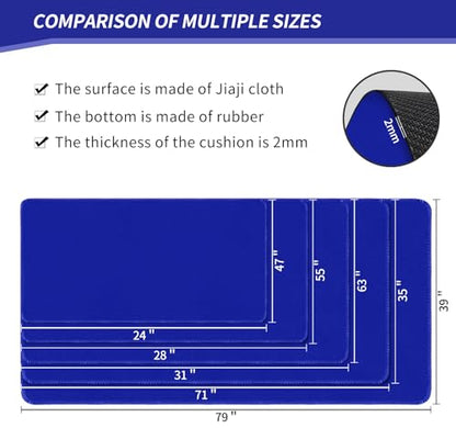 Large Tabletop Game Playmat, Water and Stain Resistant Non-Slip Desk Mat, Mahjong and Card Game MAT with Thick Stitched Edge, Cushioned Rubber Base (120 * 60cm*2mm) Blue - color: Blue, size: 120 x 60 x 0.2 cm