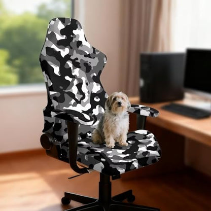 Suobstales Gray Camo Pattern Gaming Chair Covers, Stretchable Elastic Computer Desk Chair Cover with Armrest Covers, 4Pc/Set Soft Non Fading Office Chair Covers Slipcovers - color: Gray Camo