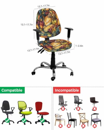 Savannan Office Chair Cover, Watercolor Pastoral Cat Protective Stretch Elastic Universal Cover for Desk Task Chair,Computer Rotating Chair 1 Pcs Autumn Maple Leaf