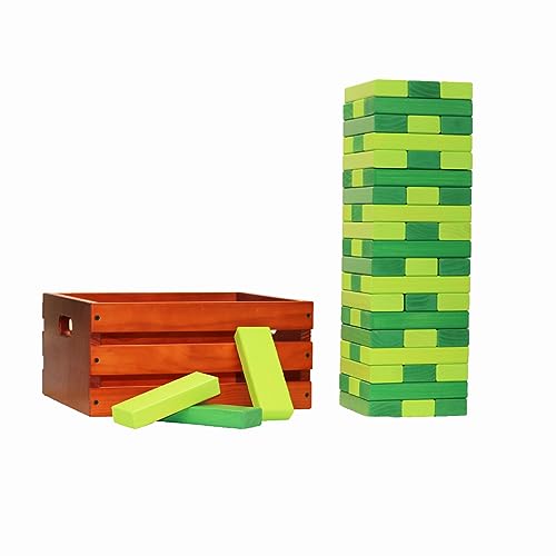 Tailgating Pros Premium Giant Toppling Timbers with Stained Crate – Choose Your Team Colors! Jumbo Outdoor Yard Game, Tower Grows to Over 5 Feet! –Optional Tipsy Stickers Available! - color: Kelly / Lime, size: With Tipsy Stickers