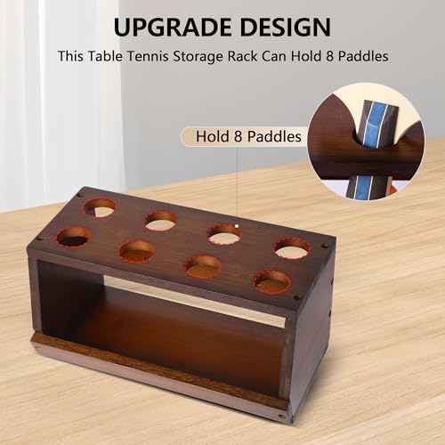 Ping Pong Paddle Holder, Ping Pong Paddle Storage Rack Hold 8 Rackets, 2-in-1 Wall Mount & Countertop Table Tennis Holder for Garage, Game Room, Bar and Men Cave - color: Brown