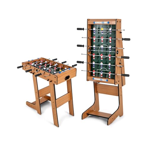 Folding Foosball Table, 27” Wooden Table Soccer Game Table with 2 Mini Footballs & Score Keepers, Indoor Outdoor Portable Football Table for Family Game Night, Party, Arcade,Kids & Adults
