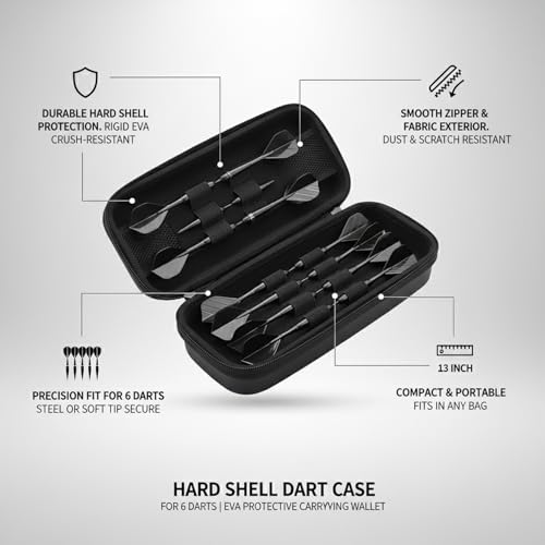 Hard Shell Dart Case for 6 Darts, Protective EVA Carrying Wallet with Fabric Exterior, Compact Storage for Steel or Soft Tip Darts