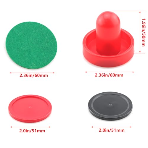 16PCS Air Hockey Pucks and Paddles Set Air Hockey Table Plastic Accessories 60mm Black Red 4 Air Push Handles 4 Flannel Pads 8 Balls