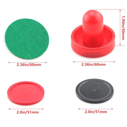 16PCS Air Hockey Pucks and Paddles Set Air Hockey Table Plastic Accessories 60mm Black Red 4 Air Push Handles 4 Flannel Pads 8 Balls