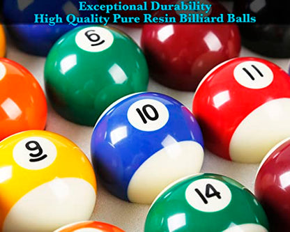 JAPER BEES Billiard Pool Balls with Triangle Ball Rack, Cue Chalks, Table Spot Stickers & Tip Replacements - Pool Table Accessories